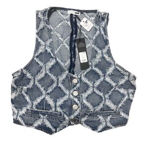 Fashion Nova Light Blue Distressed Denim Vest